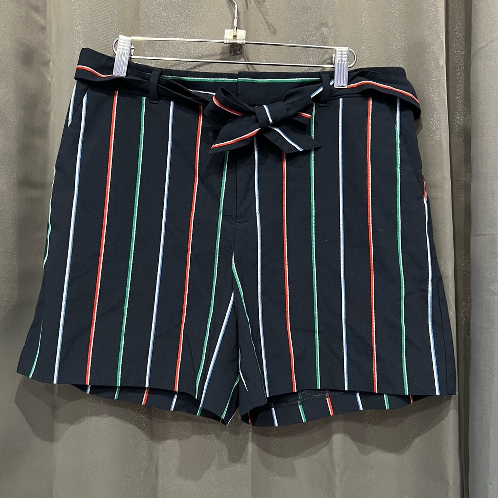 Striped Black Shorts with Red and Green Accents